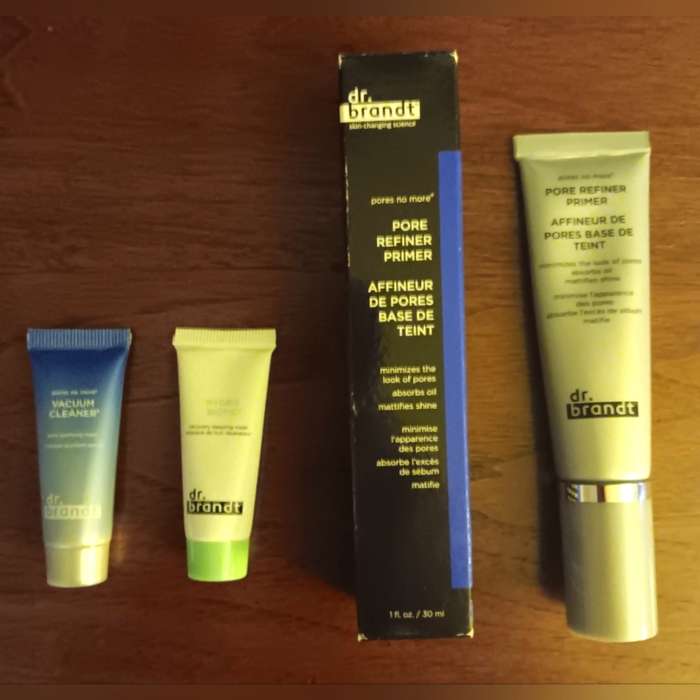 DR BRANDT-Pores no More-Pore Refiner Primer+2 Travel Sized Face Masks-NIB-Sealed